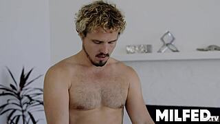 Milf Yoga Teacher Gropes Blonde's Big Ass in Leggings Cowgirl