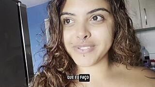 Curvy amateur sips coffee naked chatting big tits on cam