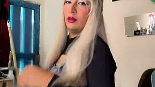 sporty transexual strokes massive cock to explosive cumshot