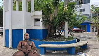 exhibiting my huge cock in public parks and plazas