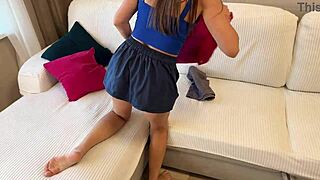 I couldn't resist fucking my stuck stepmom's big ass pussy on the sofa creampie