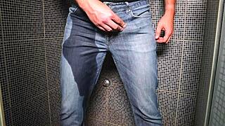jeans soaked in piss then explosive cumshot outdoors whoa