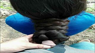 long hair wraps cock for outdoor cumshot fetish