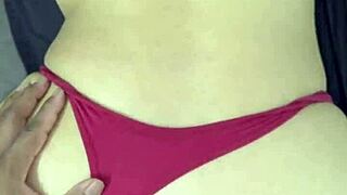 i'm a sexy thong-wearing mexicana masturbating hard before squirting on cock