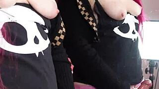 redhead tranny pinky strokes to mirror cumshot