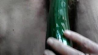 Granny Fucks Hairy Pussy with Big Cucumber