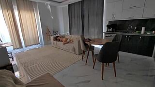 he catches her jerking off then bends her over for rough anal assfucking close-up