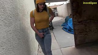 girls can't hold pee wetting jeans desperately