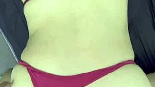 i'm a sexy thong-wearing mexicana masturbating hard before squirting on cock