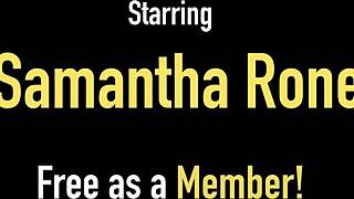 Hey, watch busty Samantha Rone tease her wet pussy in fishnets body stocking...