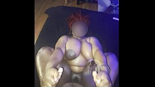 Redhead ebony bbw's huge tits bounce as big black cock face fucks her throat deep