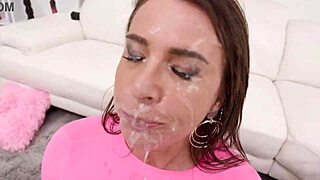 Busty tanned milf Sexy Susi gapes from double anal by four monster cocks