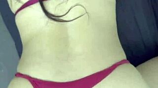 i'm a sexy thong-wearing mexicana masturbating hard before squirting on cock