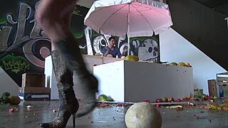 Capri Cavalli and Carla Cox Pound Street Vendor's Cock in Fishnets!