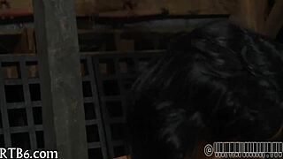 Sexy Babe Rips Clothes in Tiny Steel Cage Striptease