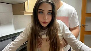 Petite teen 18+ creampied quick by stepdad in kitchen surprise