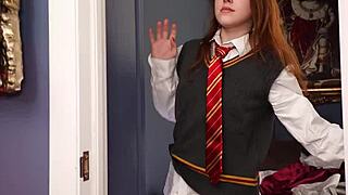skinny tattoo redhead slut orgasms rough anal cumshot cosplay hogwarts