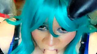 feeling like a naughty bunny riding big tits shemale cumshot