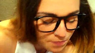 schoolgirl milf throat fucked deep with glasses on wet pussy spread