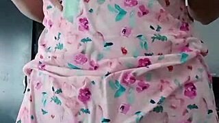 my innocent latina colleague models sexy pink pajamas