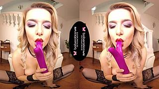 nikky dream blonde milf toys her shaved pussy in erotic vr solo