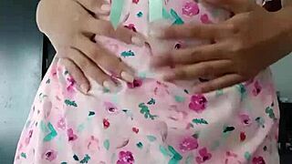 my innocent latina colleague models sexy pink pajamas