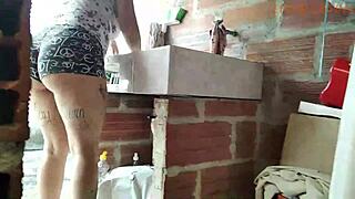 I spy on stepmom washing clothes balcony jerk off but she fucks me instead part 1