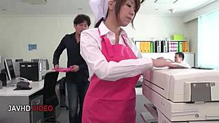 Conversational asian office milf chihiro akino slurps cock for juicy creampie finish