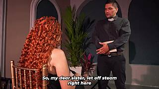 Priest rams nympho Celeste Alba's huge tits ass shaking spanking frenzy!