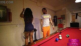 Petite black teen fucked hard on pool table stud