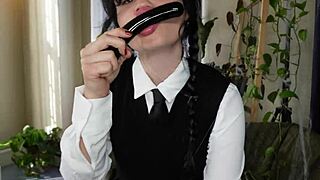 Wednesday Addams Cosplay Takes Huge Interracial Dick Deep from Muscular Yhivi in Homemade Halloween Fuck