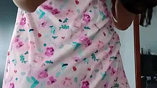 my innocent latina colleague models sexy pink pajamas