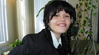 Wednesday Addams Cosplay Takes Huge Interracial Dick Deep from Muscular Yhivi in Homemade Halloween Fuck