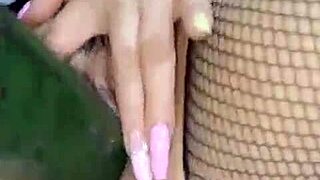 that hot colombian slut rabbitquicky stuffs a cucumber deep in her wet pussy squirting over and over