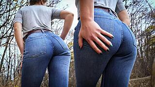 sexy milf massages teases huge ass in tight blue jeans