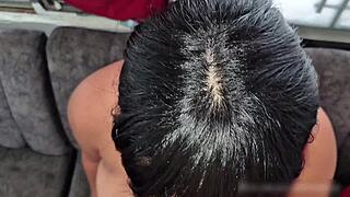 Venezuelan brunette bends over at home for close-up POV pounding.