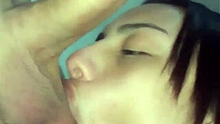 crossdressing transsexual sucks young client's huge pink cock in apartment