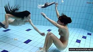 shaved bigtits brunette teen pussy teased underwater shower