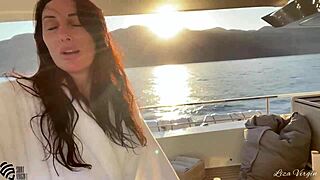 milf masturbates dirty talk orgasm early morning luxury yacht public