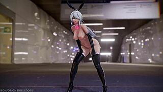 Mmd haku dances in black bunny suit cosplay r-18 sexy ass tease