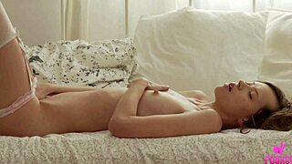 Lynn moans in ecstasy shoving glass dildo deep in tight Asian ass