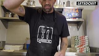 Stepmom Miss Jackson's Big Tits Bounce On Two Monster Cocks At Pizzeria