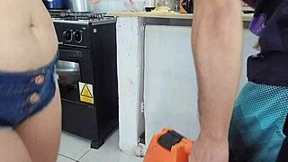 housewife in jean shorts takes plumber bareback