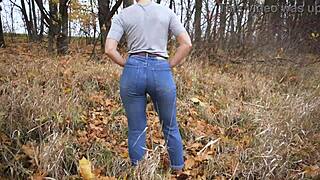 sexy milf massages teases huge ass in tight blue jeans