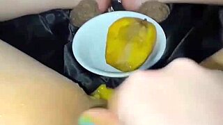 Arab stepsis rips clothes extreme food dildo pussy masturbation orgasm