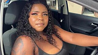 big ass ebony slut bends over tight shorts at car wash for gloryhole doggystyle pounding