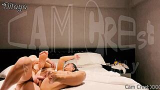 Does mature Asian milf beg for American boyfriend's creampie in hotel?