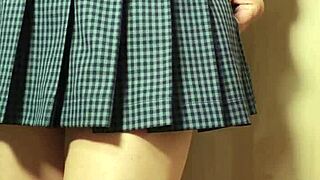 Cute Japanese schoolgirl maid costume anal plugs her huge tits pierced nipples pussy