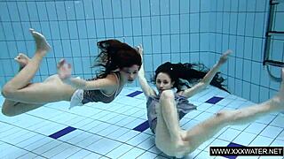 shaved bigtits brunette teen pussy teased underwater shower