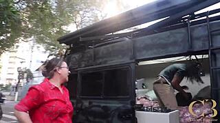 Granny Gets Bareback Fucked in City Trailer Park BTS Interview Cumshot